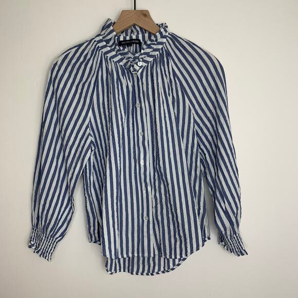 Veronica Beard Small Calisto Striped Ruffled Collar Shirt French Blue Small - Picture 2 of 15